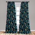 thumbnail image 2 of Leaves Greenery Window Curtains, Night Time Jungle Vibes Leafy Pattern with Golden Tone Ones Art, Lightweight Decor 2-Panel Set with Rod Pocket, Pair of - 28"x84", Teal Cadet Blue Peach, by Ambesonne, 2 of 3