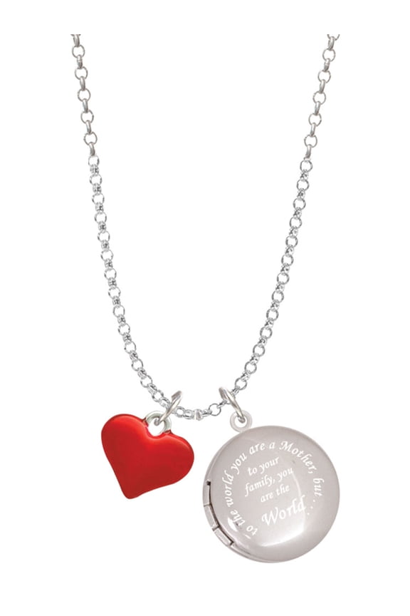 Silvertone 3-D Translucent Red Puff Heart To the World You are a Mother Locket Necklace
