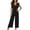 Black, variant on Women's Summer Casual V Neck Ruffled High Belt Belt Accordion Pleated Trouser Legs Solid Color Sleeveless Jumpsuit Denim Romper plus Size Long Jumpsuits for Women Suits And Rompers for Women Sump Suit