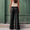 thumbnail image 3 of Lovzfmll Pants for Women, Women's Summer Solid Elastic Waist Cotton Linen Casual Wide Leg Pants Black S, 3 of 9