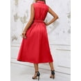 thumbnail image 2 of Red Solid Minimalist Stand Collar Sleeveless A-Line Midi Dress For Women, 2 of 7