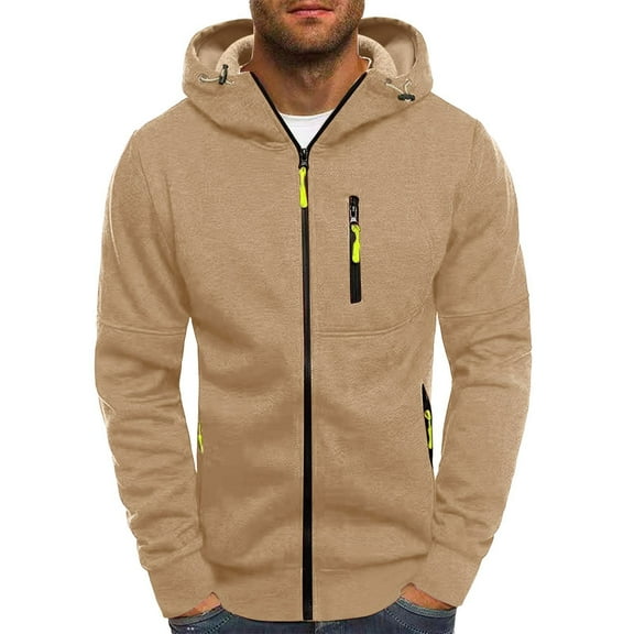 Caqnni Zip up Hoodie Men Fall Fashion Sweatshirts Casual Full Zip Hoodies Sweatshirt with Pocket (Khaki,M)