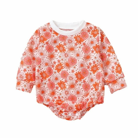 

Odeerbi Baby Bodysuit Layette Onesies for Toddler Autumn Spring Girls Boys Cute Romper Long Sleeve Button Sweatshirt Jumpsuits Orange