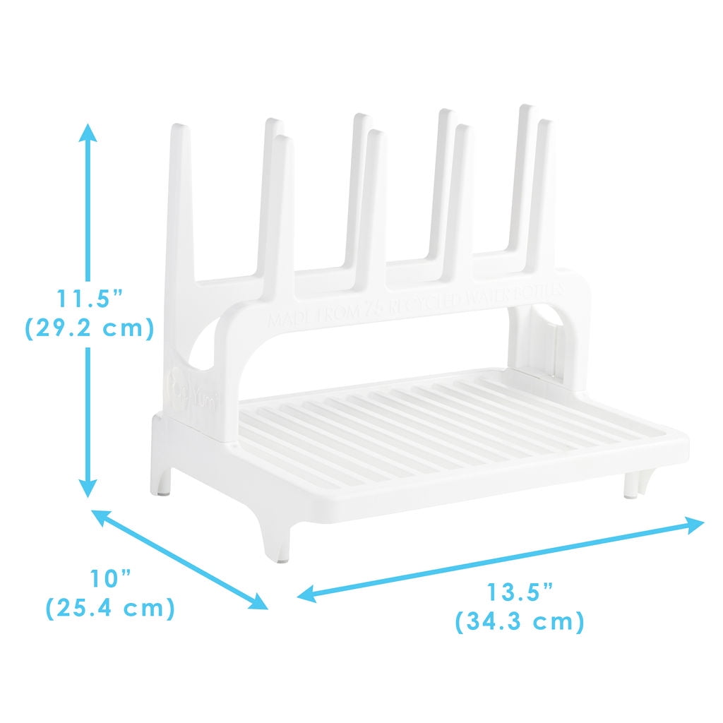 PopYum Glacier White Space Saving Drying Rack from 100% Recycled Bottles, countertop for baby bottles, plastic bags, cups, glass, tumblers, compact