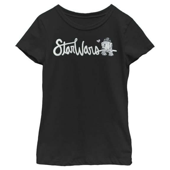 Girl's Star Wars R2-D2 Cute Heart  Graphic Tee Black Large
