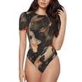 thumbnail image 1 of Bingfone Koi Fish Tranquility Pattern Women's Round Neck Bodysuit, Tight Snap Button Short Sleeve Bodysuit, Suitable for Party, Sports, Daily Wear-Large, 1 of 7