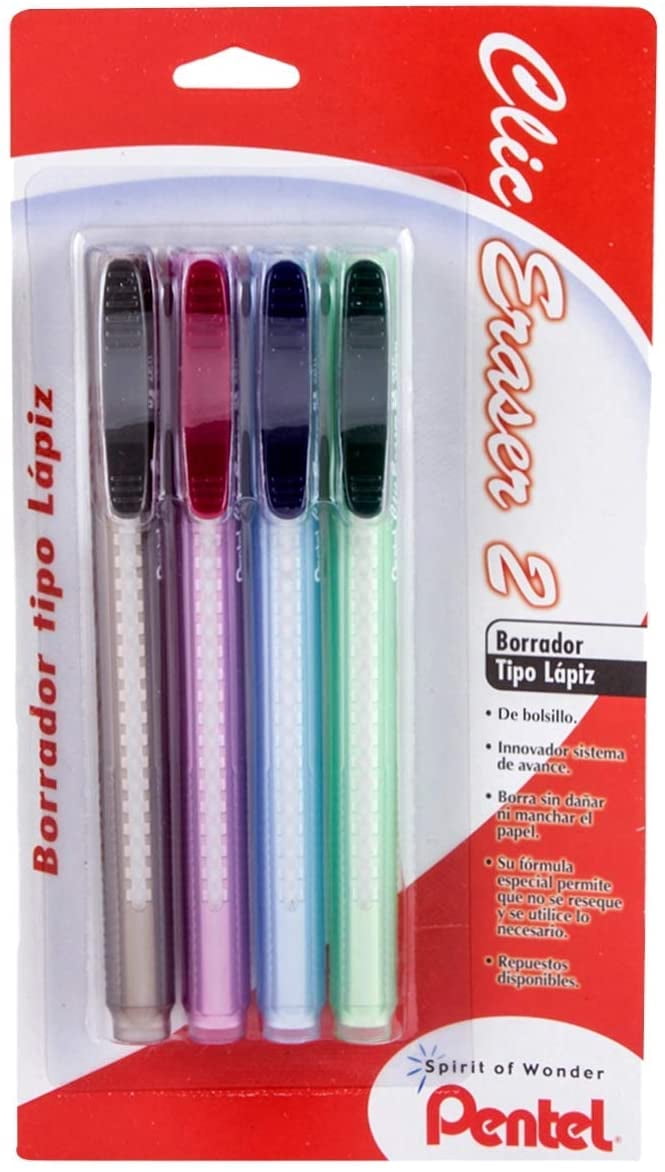 Pentel Clic Eraser Grip Retractable Eraser with Grip, Assorted Barrels