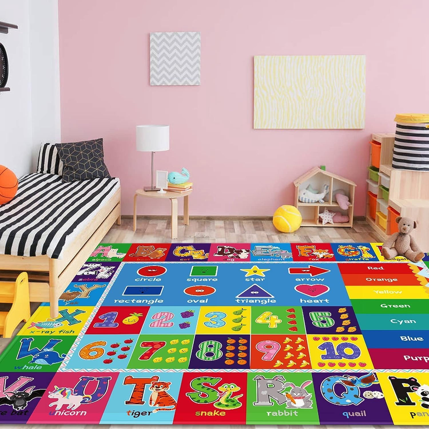 Kids Play Rug for Playroom, Kids Play Mat ABC Educational Area Rug, Toddler Baby Playroom Mat, Alphabet Animal Soft Non-Slip Kids Rug Carpet for Boy Girl Bedroom 47.2X31.5 INCH,Blue