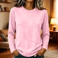 thumbnail image 5 of AherBiu Fall Casual Tops for Women Cotton Tshirt Crewneck Long Sleeve Comfy Fitted Basic Layer Tees Undershirt(Large,Pink), 5 of 7