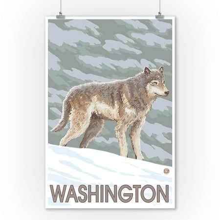 Wolf Scene - Washington - Lantern Press Poster (9x12 Art Print, Wall Decor Travel