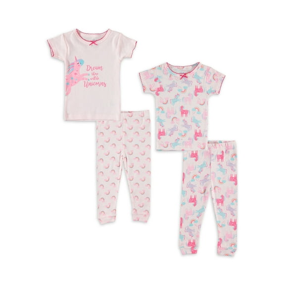 Cutie Pie Dreamers Baby Girl & Toddler Girl Short Sleeve Snug Fit Cotton Pajamas Set, 4-Piece (12M-4T)