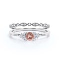 thumbnail image 1 of Salt And Pepper Minimalist 1.25 Carat Round Cut Morganite And Diamond Moissanite Engagement Ring, Dainty Wedding Ring in 10k Solid White Gold, Promise Ring, Anniversary Ring, Bridal Set, Matching Band, 1 of 3