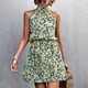 thumbnail image 2 of Vestido corto con cuello halter y lazo en la espalda para mujer, vestido elegante de verano con cintura elástica y estampado floral para citas, amarillo L, 2 of 6