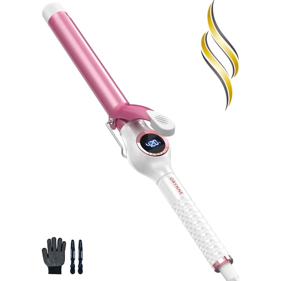 Rizador de cerámica digital ORYNNE - Barril de 1 pulgada para rizos y ondas con volumen, con aceite de argán, doble voltaje, calentamiento rápido