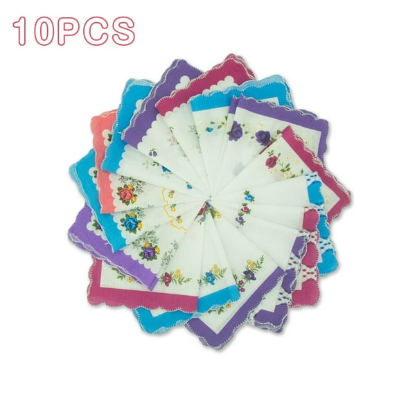 10pcs Women's Girls Handkerchiefs Vintage Floral Print Cotton Blossom Flower 30x30cm Hand Towel
