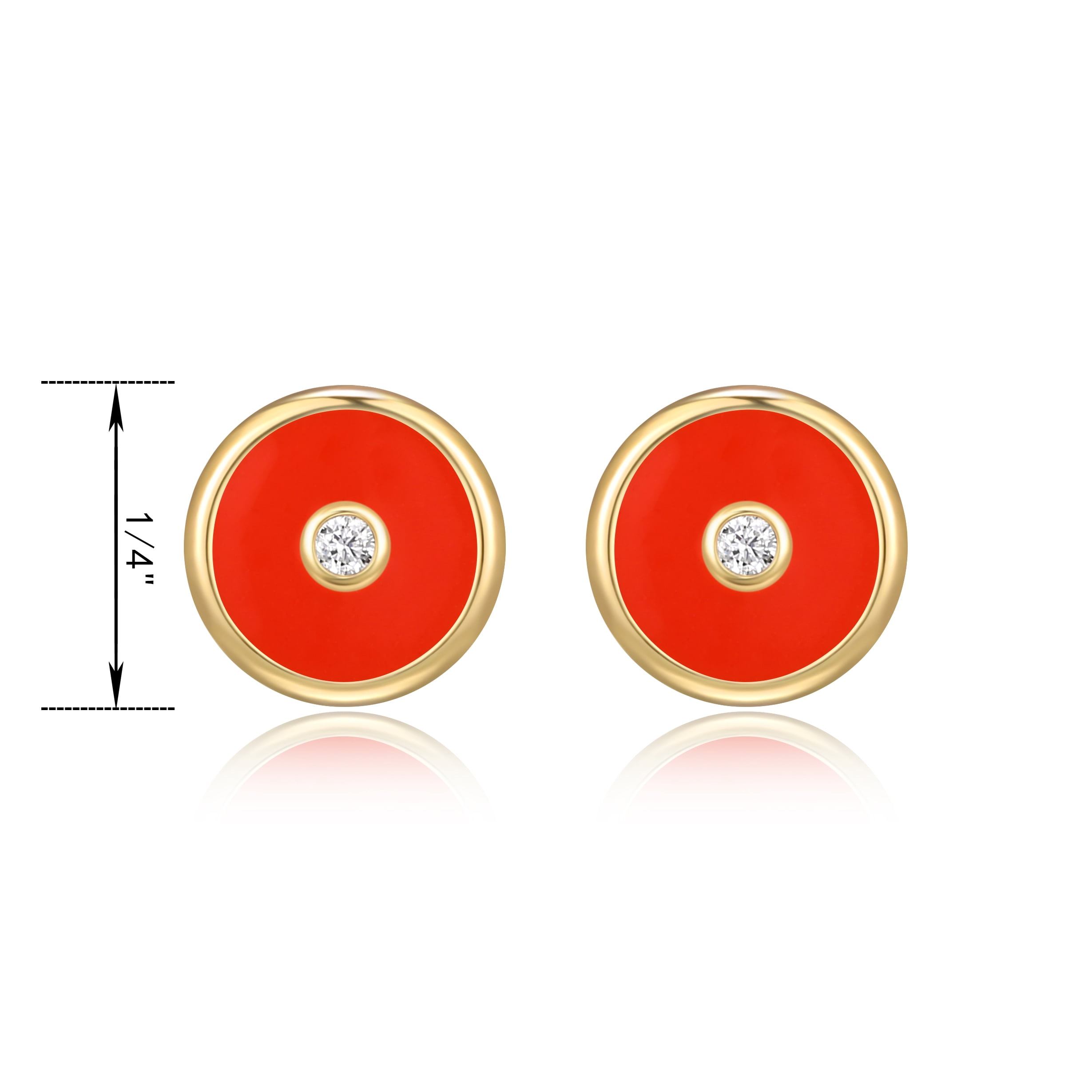 Forever Facets Women's Gold over 925 Sterling Silver CZ and Coral Epoxy Round Stud Earring Jewellery
