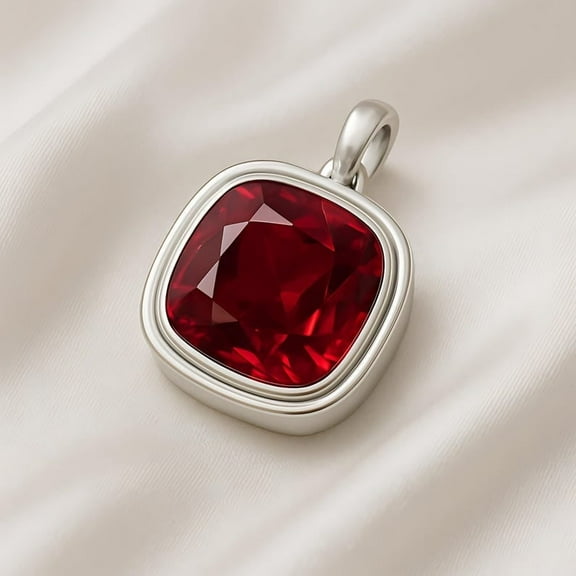 Handmade Cushion Cut Red Ruby Pendant Necklace, 25 Ct Silver, July Birthstone