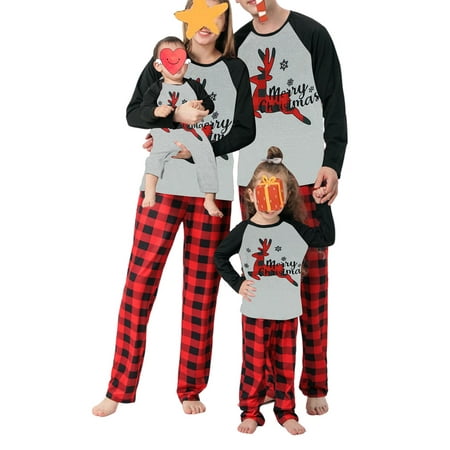 

Sunisery Merry Christmas Family Matching Pajamas Sets Plaid Deer Print Holiday Xmas Pjs Sleepwear For Family