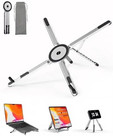 RGHJAR-Portable Laptop Stand for Desk, Foldable Adjustable Computer Riser with Magnetic Phone Holder, Aluminum Laptop Stand Tablet Stand Mobile Phone Holder (Navy Blue)