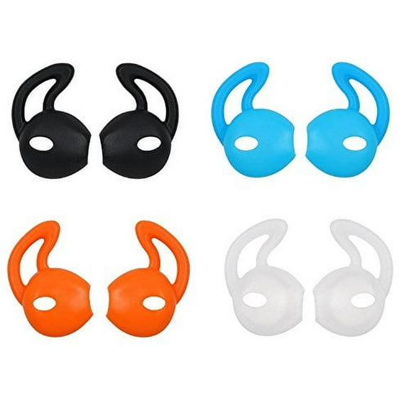 epacks Ear Gel for iPhone Earpods, Ear Buds Tips, 4 Pair Anti-Slip Soft Silicone Replacement Earbud Tips for Earphone of iPhone 7/SE/6S/6S Plus/ 5S/ 5/ 5C (Black/White/Blue/Orange)