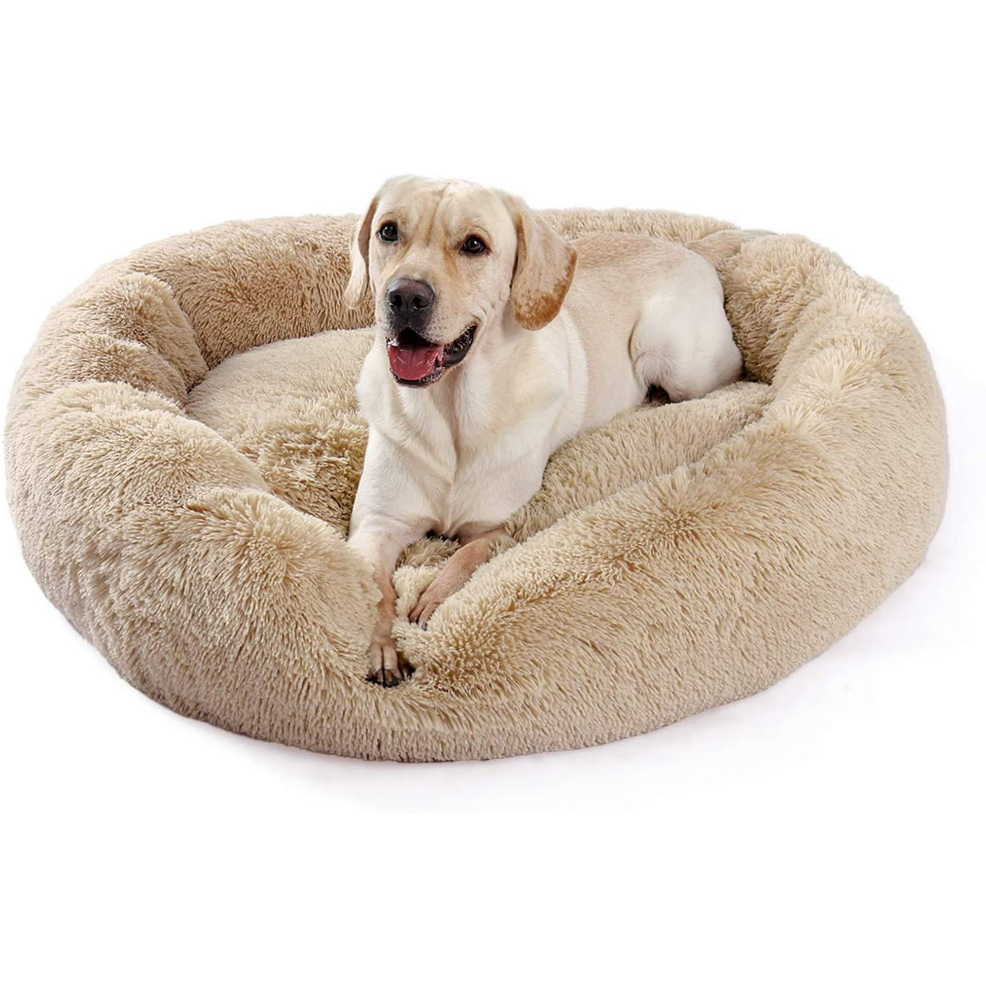 Dog Bed Comfortable Donut Cuddler Round Pet Bed Ultra Soft Machine Washable for Dogs Up to 150 lbs 45 x 45 X Large Zippered Beige Upgrade Version Walmart