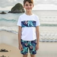 thumbnail image 2 of Zhuashum 8-9 Years Swimsuit For Boy Two Piece Set With Al Tree Letter Print Quick Dry Swim Shirt Beach Shorts Black, 2 of 9