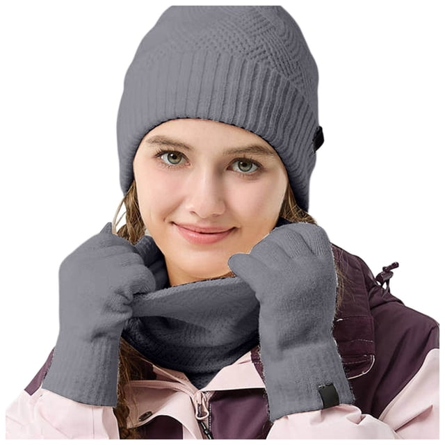 FYEGRE Children's Winter Hat Scarf Gloves Set Fashionable Outdoor Warm Three Piece Accessory Kit for Cold Weather Grey One Size
