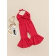 thumbnail image 3 of Qmyliery Girls Casual Summer Jumpsuit, Red Solid Color V-neck Backless Overalls Gift, 3 of 9