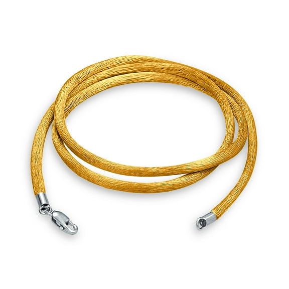 Bling Jewelry Womens Yellow Gold Tone Satin Silk Cord Necklace with Sterling Silver Lobster Clasp