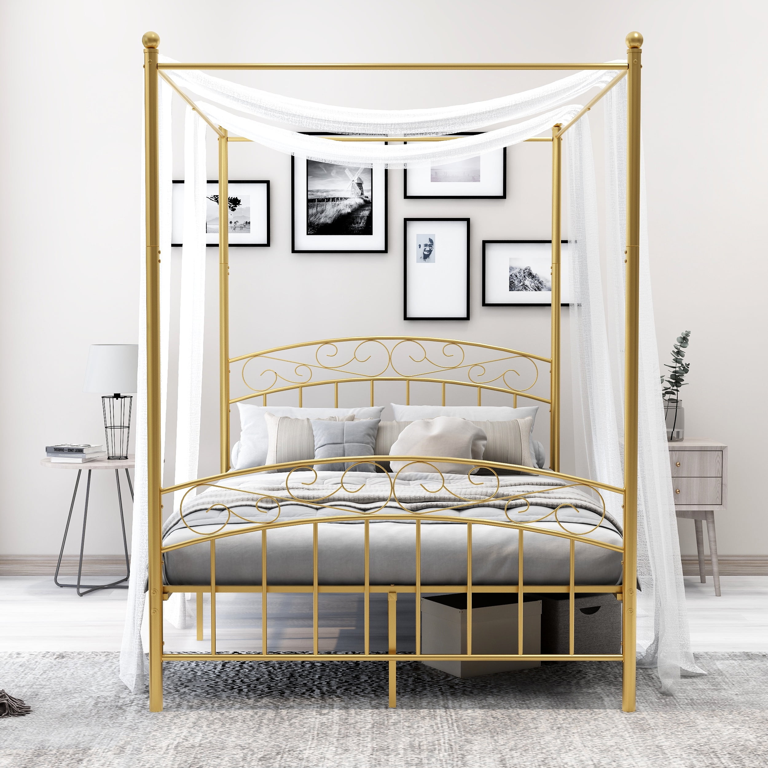Alazyhome Queen Size Metal Canopy Bed Frame, Modern Design Alazyhome Queen Size Metal Canopy Bed Frame, Modern Design