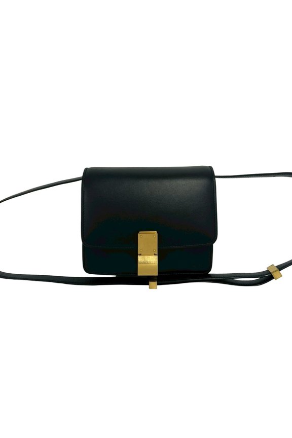 Pre-Owned CELINE Classic Box Leather Mini Semi One Shoulder Bag Pouch Sacoche Black 363-2