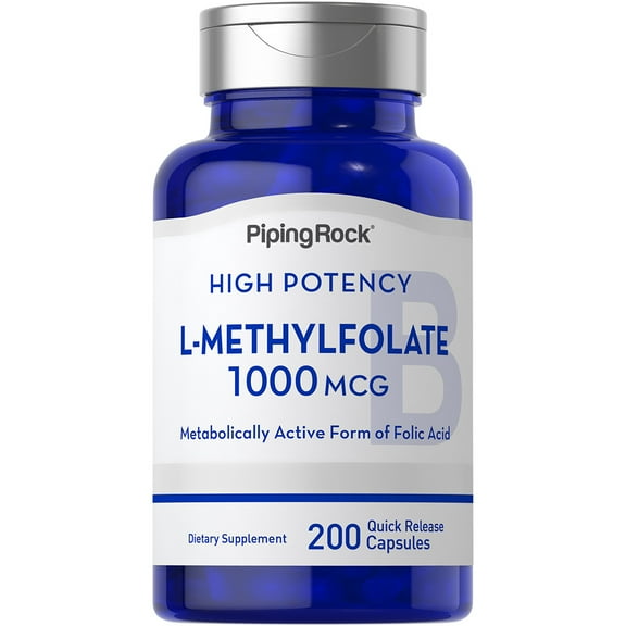 L-Methylfolate 1000 mcg | 200 Capsules | Optimized and Activated | Non-GMO, Gluten Free | By Piping Rock