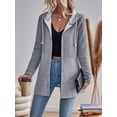 thumbnail image 6 of Women'S Wavy Textured Hooded Jacket Solid Color Patchwork Casual Loose Fit Zip-Up Gray L, 6 of 8