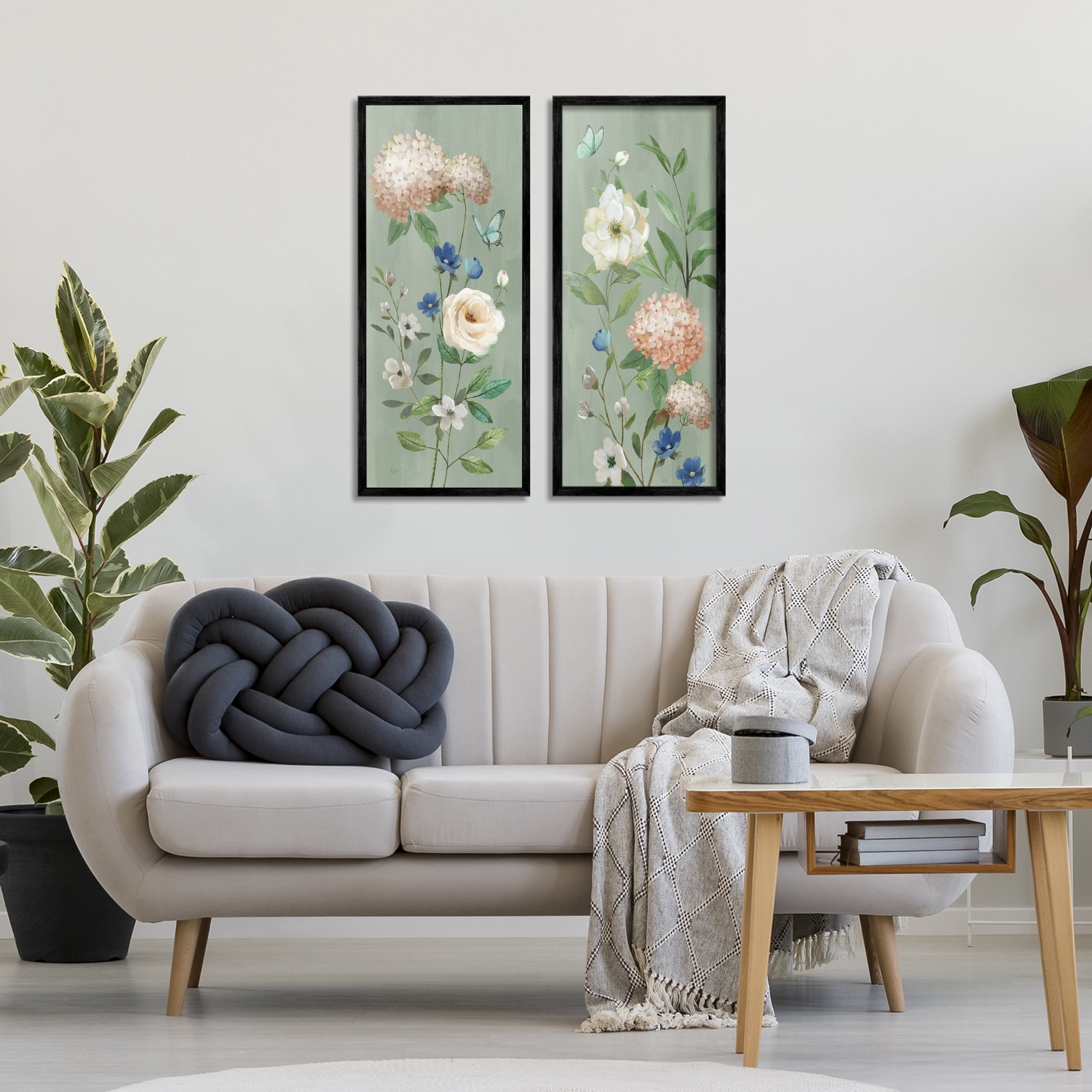 Stupell Industries Mint Hydrangeas & Roses 2 Piece Black Framed Giclee Art Set, design by Nan