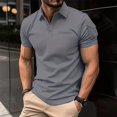 thumbnail image 2 of Camisa informal de manga corta con solapa y cremallera para hombre, de color liso, diseño moderno, poliéster suave, ligera, adecuada para el día a día y para fiestas, tallas S-XXXL, 2 of 8