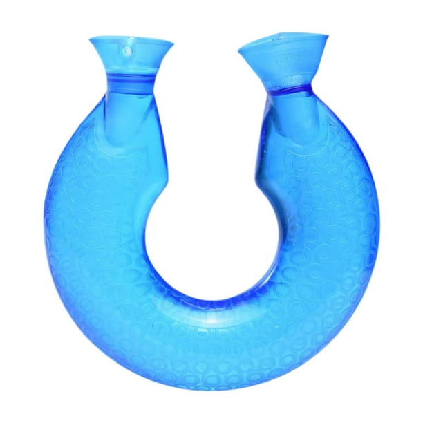 Bolsa de agua caliente para el cuello, 1400 ml, tapa de rosca, reutilizable, práctica botella de agua caliente Azul