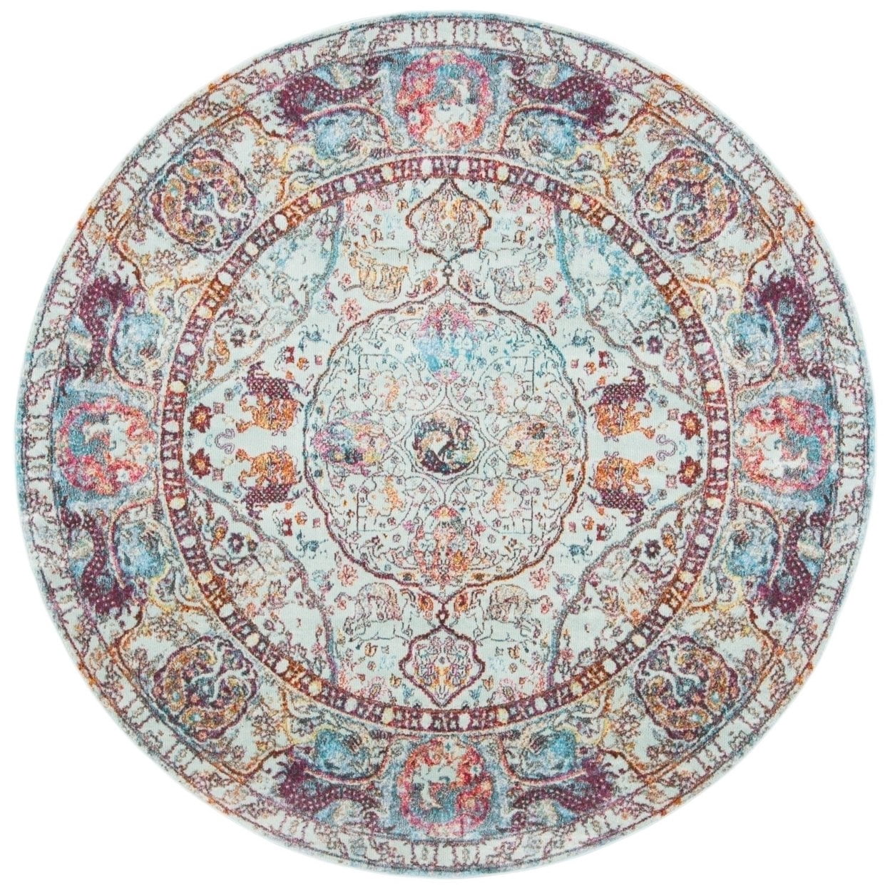SAFAVIEH Luxor Jenny Floral Bordered Area Rug, Turquoise/Aqua, 5'3" x 7'7"