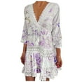 thumbnail image 2 of ZHOGXU Women's Swimwear Cover Up Three Quarter Sleeve V Neck Solid Color Lace Trim Bohemian Elegant Comfortable Beach Dress For Beach Pool,Pink,S, 2 of 9