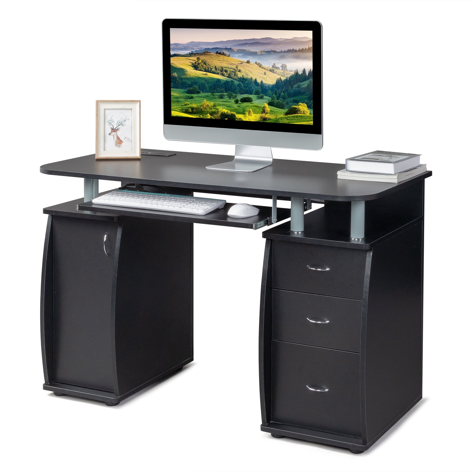 Ktaxon 3 Drawers Computer Desk with Wireless USB Charging Station, Study Workstation Office Furniture