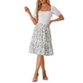 thumbnail image 2 of INSPIRE CHIC Women's Skirts Knee Length Elastic Waist A-Line Flowy Tiered Ruffle Floral Skirt XS Blue White, 2 of 6