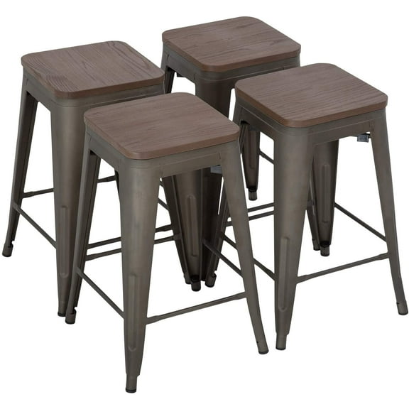 FDW Stackable Backless Bar Stool, Bronze (Set of 4)
