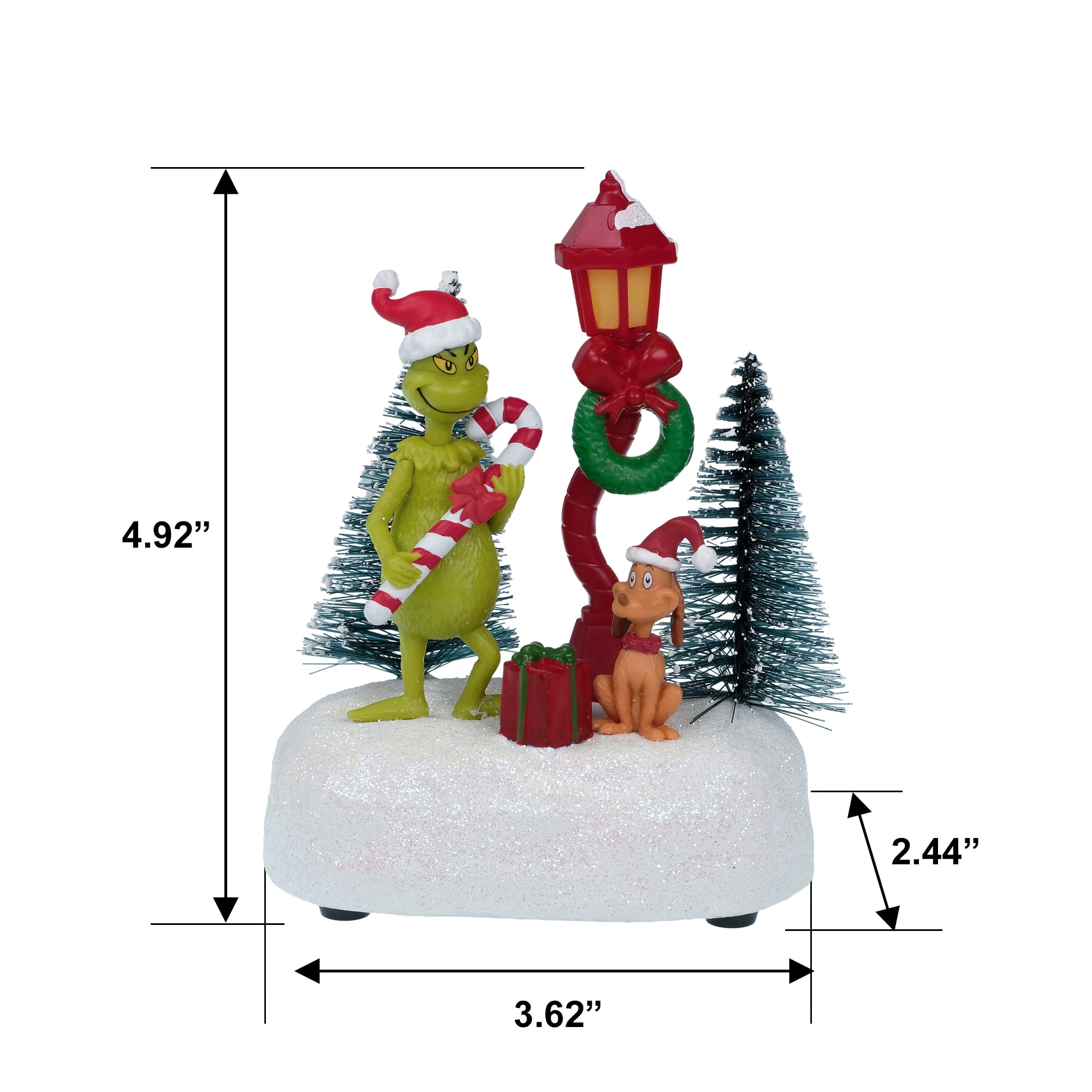 Dr. Seuss The Grinch Village Scene Tabletop Christmas Figurine – Grinch & Max with Candy Cane