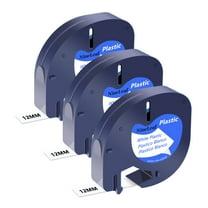 NineLeaf 3PK Compatible for DYMO LetraTag Refills 91331 12mm 1/2'' Black on White Plastic Label Maker Tape
