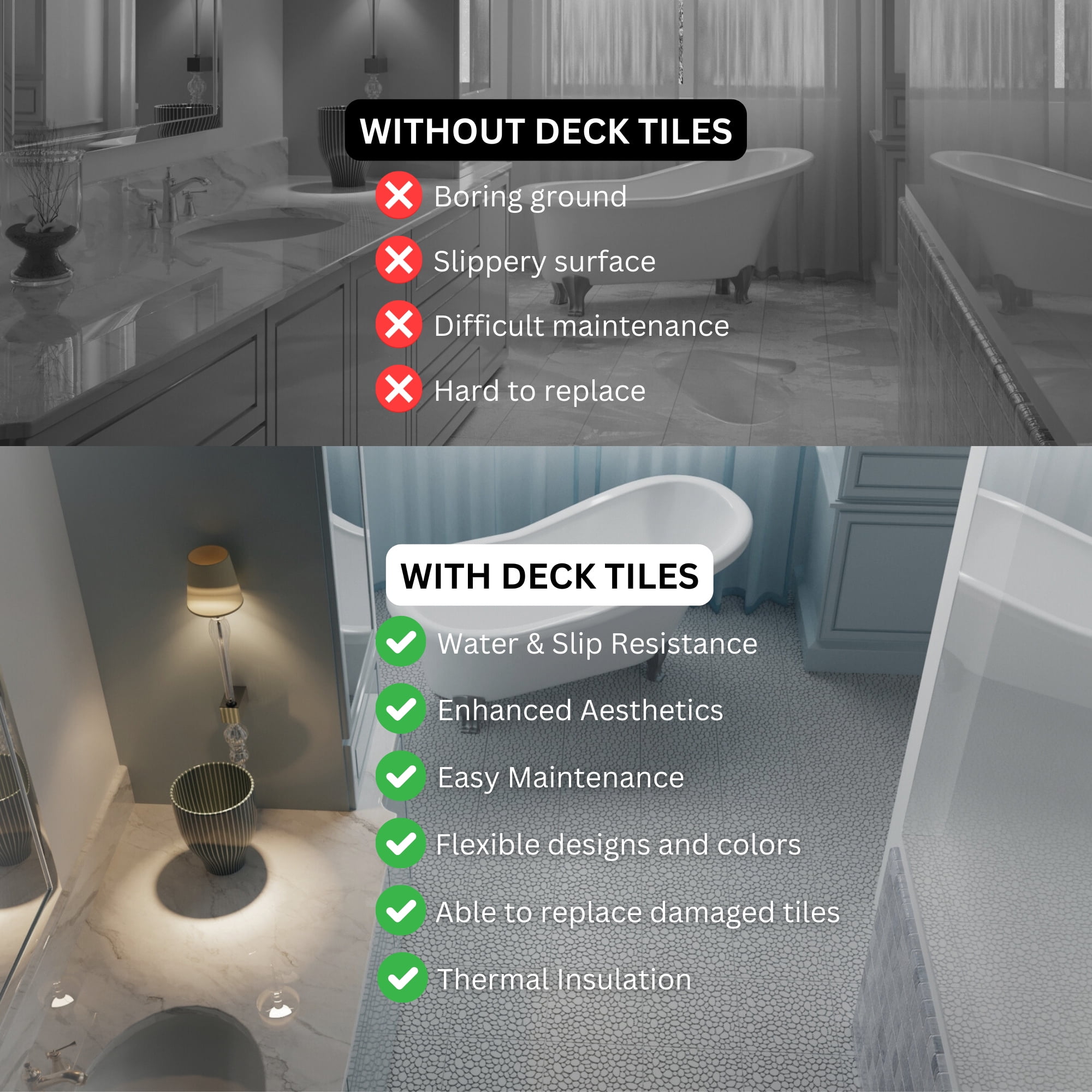 Miniyam 60 Pcs Interlocking Deck Tiles, 12*12 inch, Plastic, Weight Capacity Up to 440 LBS, Light Gray