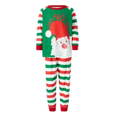 

Listenwind Christmas Matching Family Pajamas Set Baby Romper/Santa Letter Print Long Sleeve Tops + Stripe Long Pants Sleepwear Suit