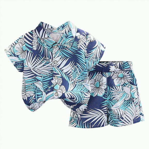 TOWED22 Kids Little Boys' Clothing Sets,Casual Short Sleeve T-shirt and Short Sets Toddler Boys Summer Clothes 2pcs(Blue,18-24 Months)