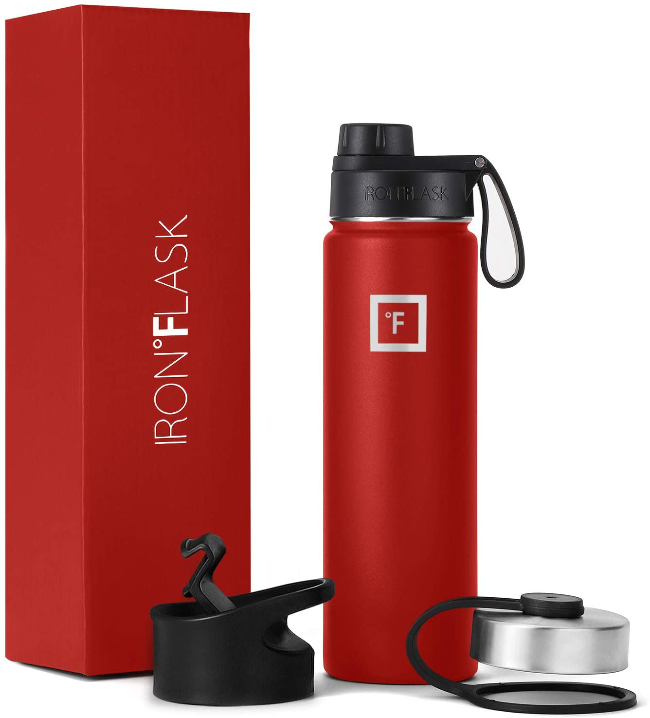 IRON °FLASK Sports Water Bottle 22 Oz, 3 Lids (Spout Lid), Leak Proof, Vacuum Insulated