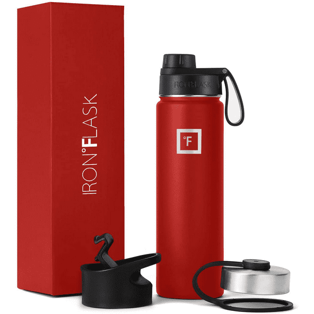 IRON °FLASK Sports Water Bottle 22 Oz, 3 Lids (Spout Lid), Leak Proof