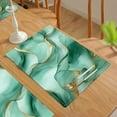 thumbnail image 6 of 4pcs Abstract Teal Gold Placemats Table Mats Durable Washable Rustic Linen Vintage Placemats for Home Dinner Party Camping Wedding Table Decoration 12 x 18 Inch, 6 of 7