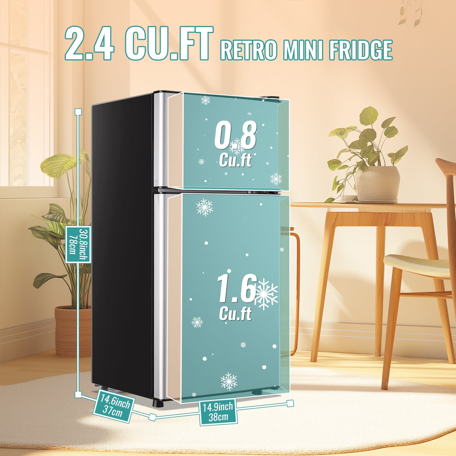 TACOOL Refrigerator with Top Freezer 2.4Cu.ft Two Door Small Mini Fridge for Person Use with Egg Tray, Silver